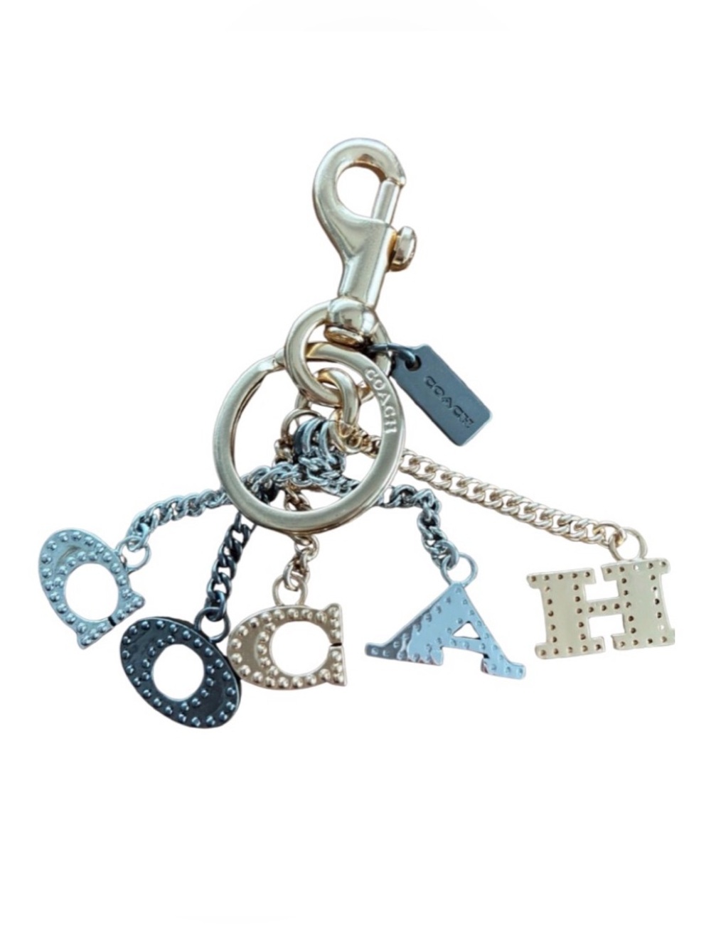 Coach Perforated Letters Multicolor Metal Bag Charm EUC